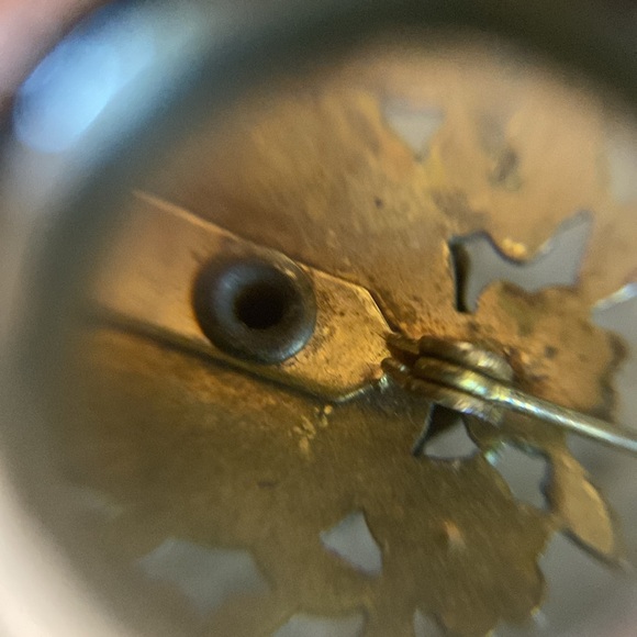 Vintage Dainty small pin brooch dark silver w milk glass beaded - Picture 4 of 12